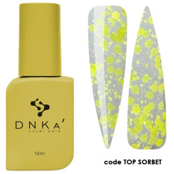 DNKa Top Sorbet (прозорий з неоново жовтими пластівцями) - Топ для гель-лака, 12 мл