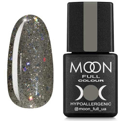 Гель-лак MOON FULL color Gel polish №324 сріблясто-оливковий з різнокольоровим гліттером 8 ml