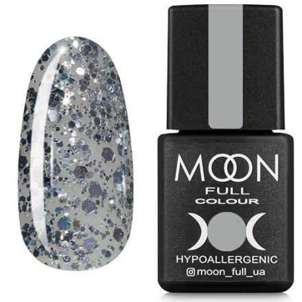 MOON FULL color Gel polish №327 (срібний гліттер на прозорій)