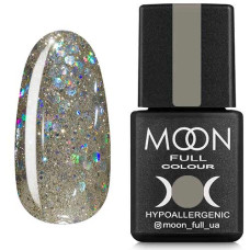 Гель-лак MOON FULL color Gel polish №328 серебристо-золотой с разноцветным глиттером 8 ml