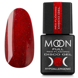 Гель-лак светоотражающий MOON FULL Red Flashing Disсo Gel №FD06 красный с шиммером, 8 мл