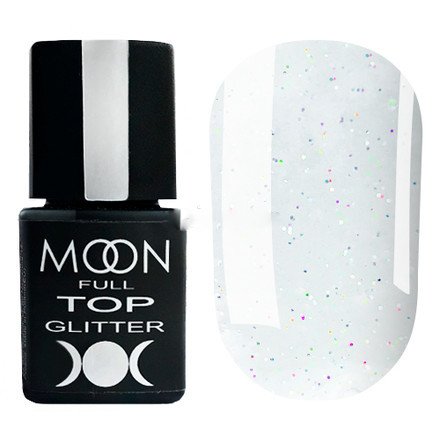 Топ Moon Full Top Glitter №1 Rainbow (прозрачный с разноцветным микроблеском), 8 мл