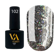 Гель-лак Valeri color №102 (Темно-серый с голографическими блестками), 6 ml
