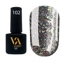 Гель-лак Valeri color №102 (Темно-сірий з голографічними блискітками), 6 ml