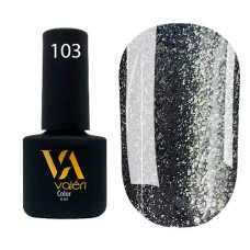 Гель-лак Valeri color №103 (Темно-серый с серебряными блестками), 6 ml