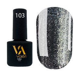 Гель-лак Valeri color №103 (Темно-сірий зі срібними блискітками), 6 ml