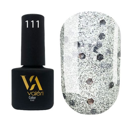Гель-лак Valeri color №111 (Прозорий з срібними блискітками), 6 ml