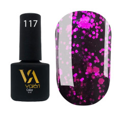 Гель-лак Valeri color №117 (Черный полупрозрачный с розовыми блестками), 6 ml