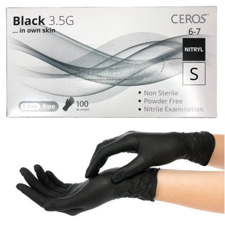 Рукавички нітрілові CEROS Black 3.5g, розмір S