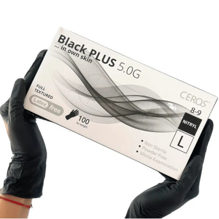 Рукавички нітрілові CEROS Black 5.0g, розмір L
