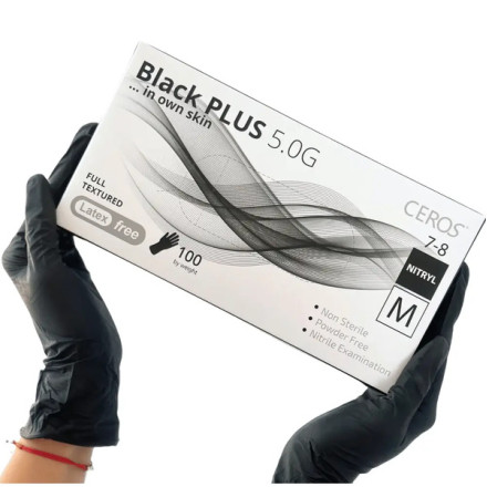 Рукавички нітрілові CEROS Black 5.0g, розмір M