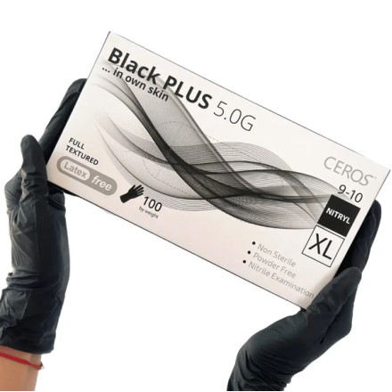 Рукавички нітрілові CEROS Black 5.0g, розмір XL