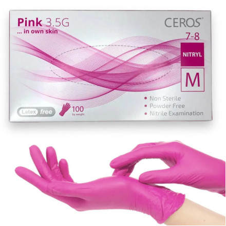 Рукавички нітрілові CEROS Pink 3.5g, розмір M