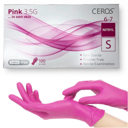 Рукавички нітрілові CEROS Pink 3.5g, розмір S