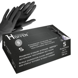 Рукавички нітрилові HOFFEN нестерильні текстуровані без пудри, чорні S 5 гр.